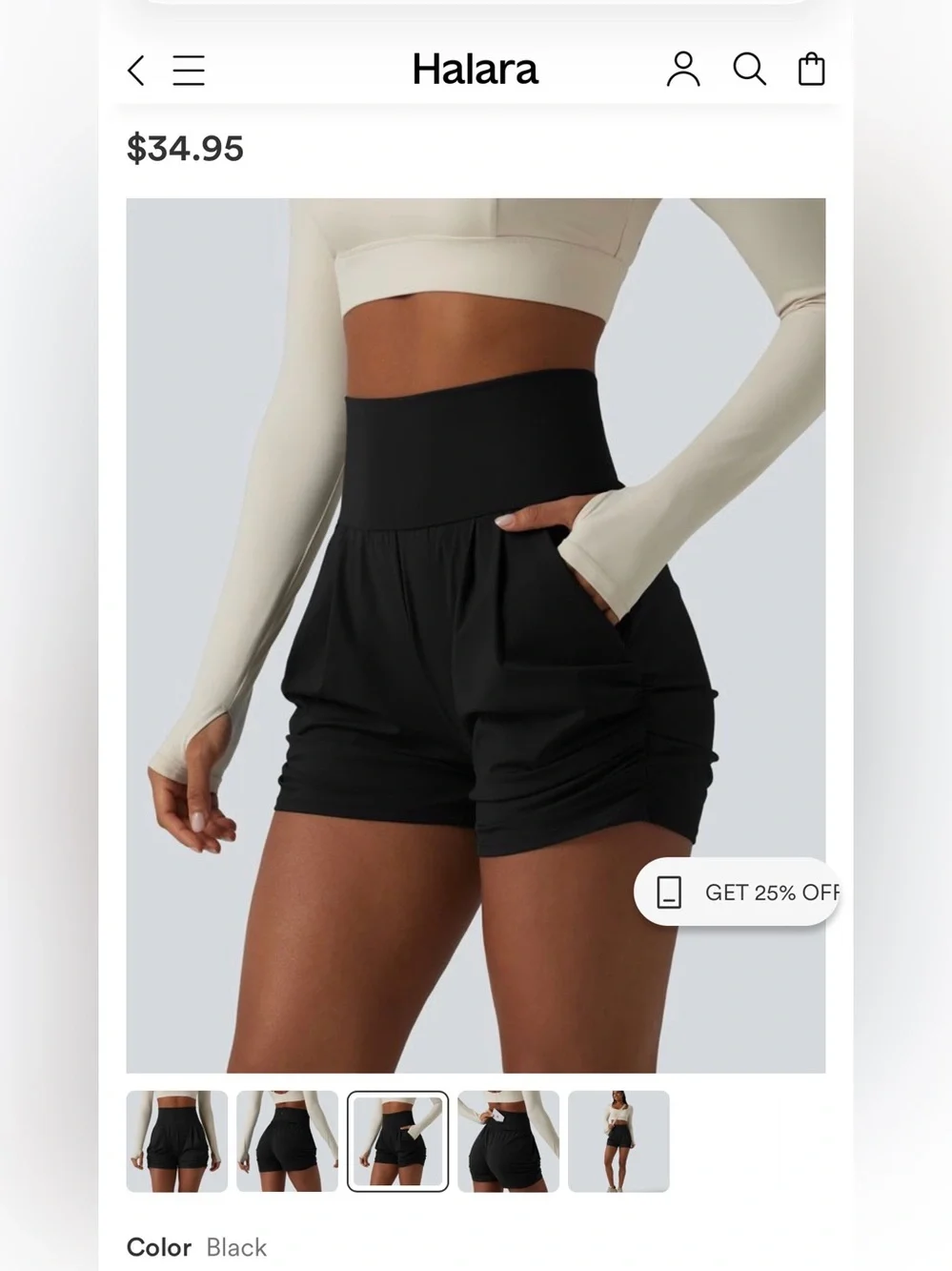 HALARA Black High-Waist Flow Short Skort